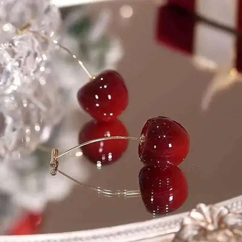 Sweet Cherry Charm Earrings Whimsical Korean Style
