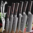 Laser Etched Damascus Kitchen Cleaver And Knife Set
