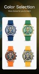 Chronograph Watch for Men Waterproof Yellow Silicone Strap Luminous Hands