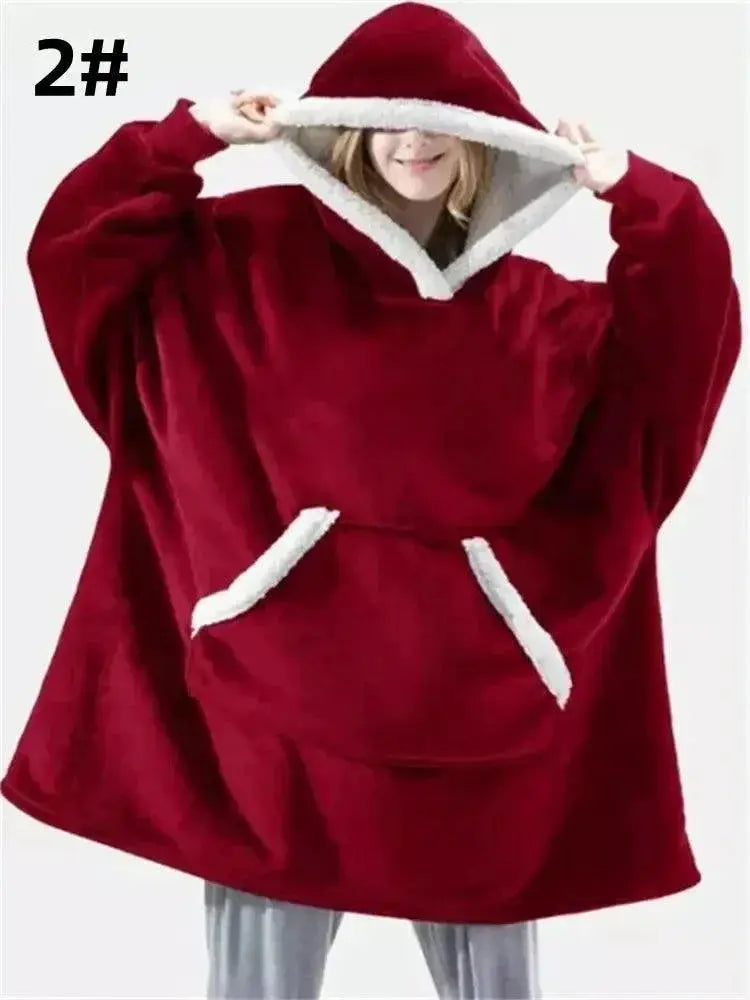 Winter Cozy Fleece Hoodie With Pockets For Oversized Style