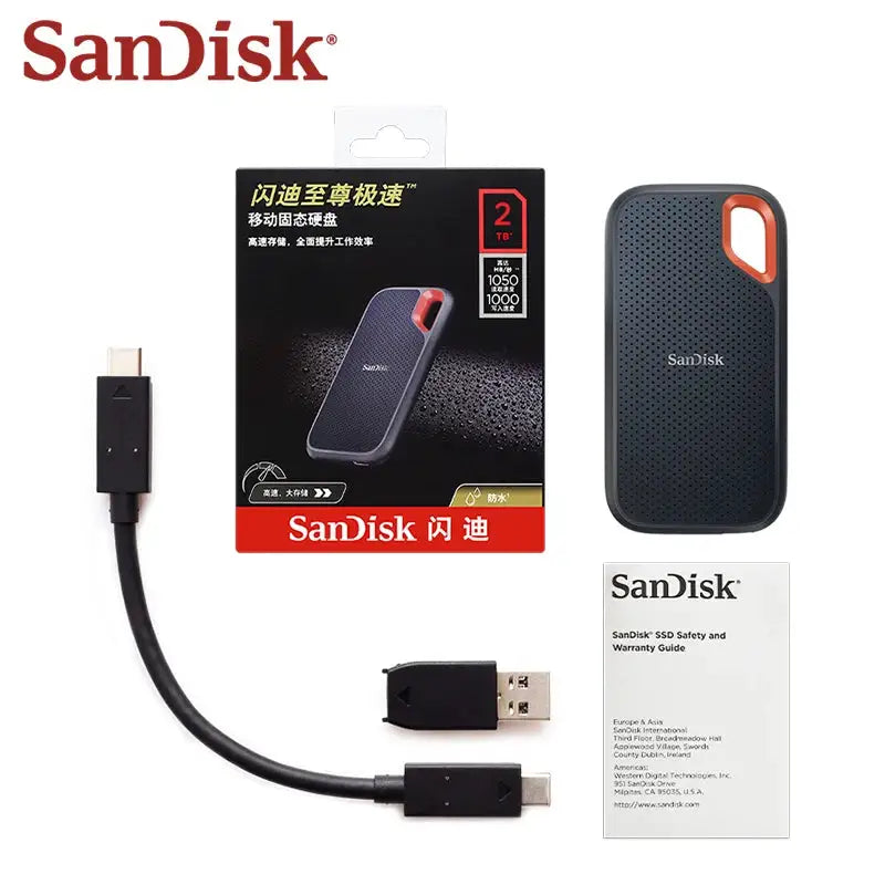 SanDisk Extreme Portable NVMe SSD USB 3.2 Type-C Hard Drive PSSD for iPhone 17 Smartphone Tablet Max 1050Mb/s Solid State Drive