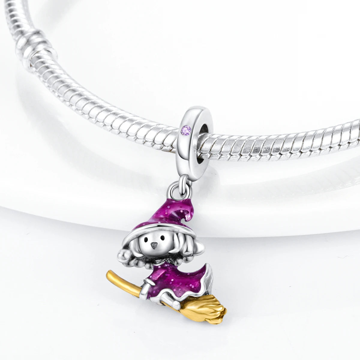 Silver Plated Purple Charm Flower