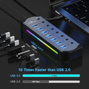 10 Port USB 3.0 Hub - Powered RGB Switch
