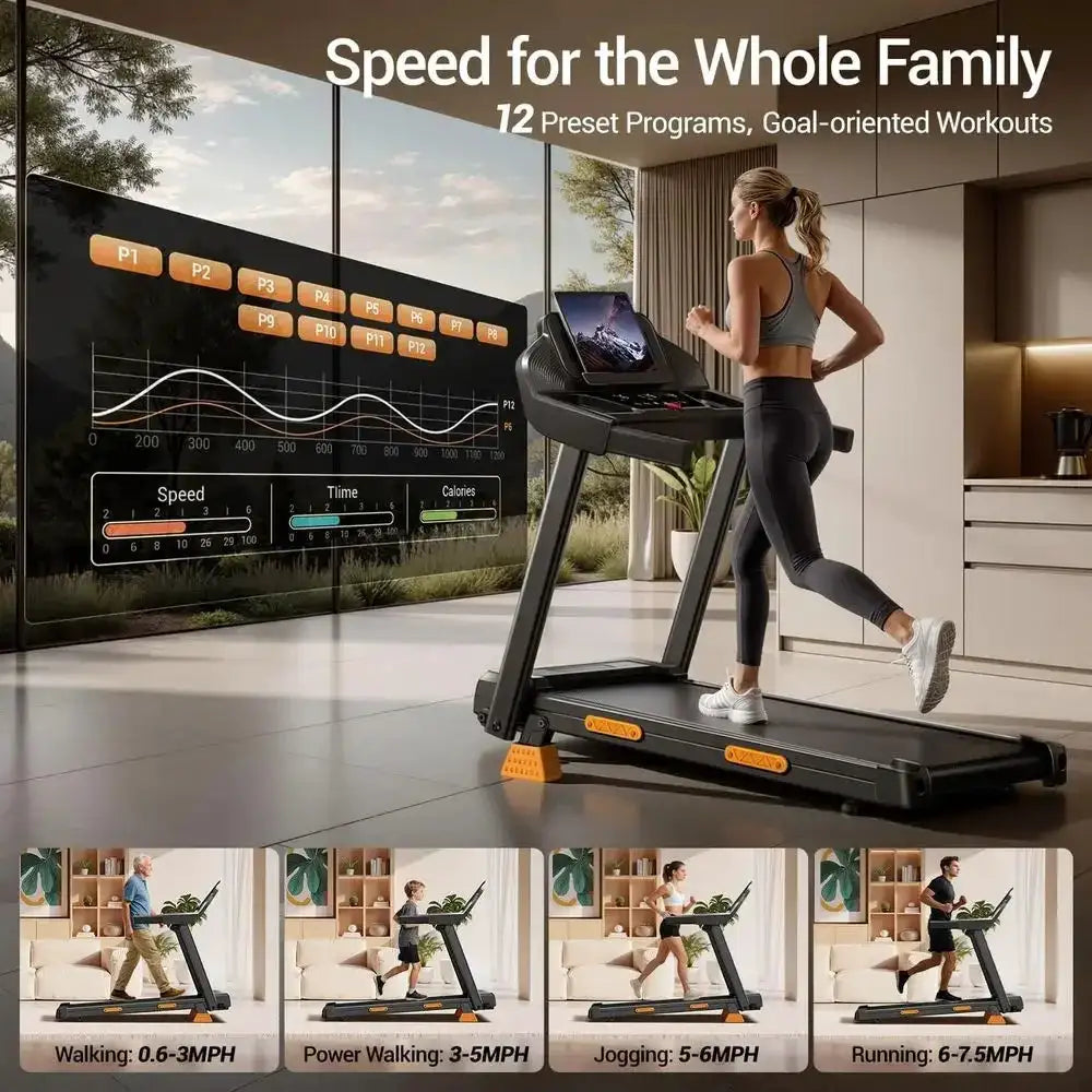 Compact 3-in-1 Treadmill with Incline, Folding Design, 12 Workout Programs, Supports 400lbs