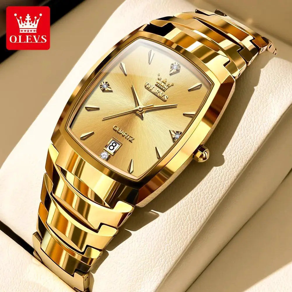OLEVS Gold Tungsten Steel Square Dial Watch For Men