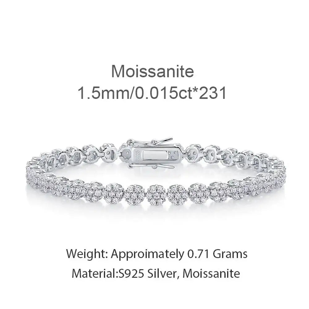 Luxury Moissanite Flower Shaped Tennis Bracelet, 925 Silver, Ice Crystal Design, Including GRA Certified, Sparkling Diamond Jewelry
