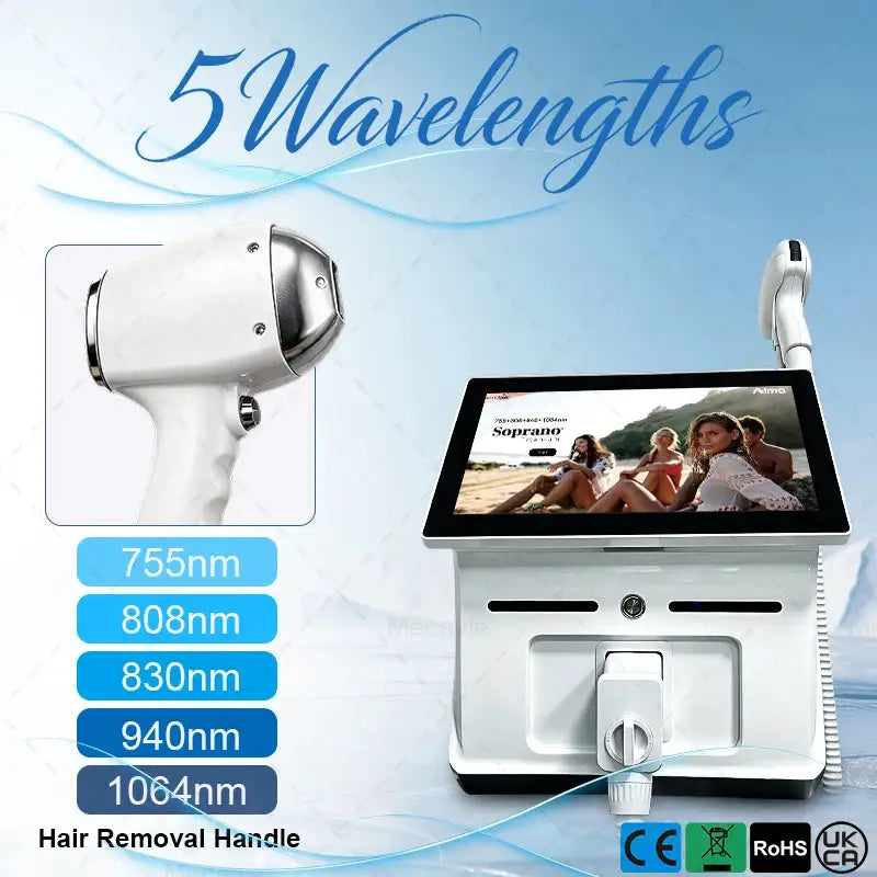 5 Wavelength Diode Laser Hair Removal Machine 755nm 808nm 830nm 940nm 1064nm Ice Point Painless FAC Technology 5000W High Power