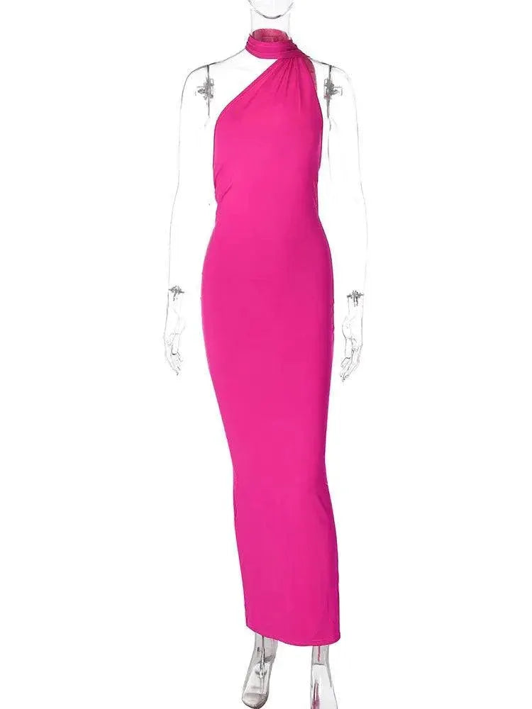 Elegant One Shoulder Backless Evening Gown Luxe Maxi Dress