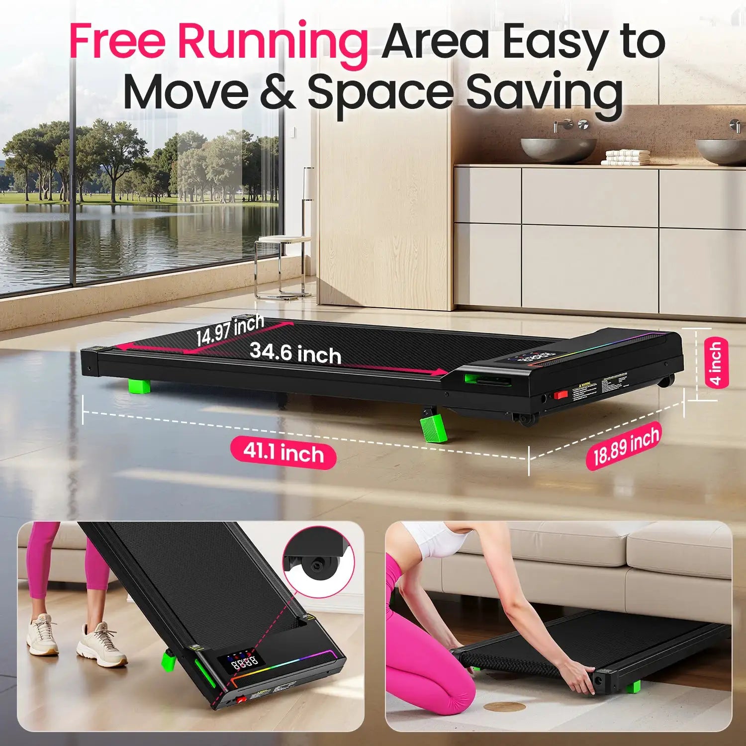 Akluer Walking Pad Treadmill with Incline, 2.5HP Brushless Motor Under Desk Treadmill, 330LBS Capacity Foldable Portable Running Machine, Quiet Walking Pad with Remote Control & LED Display for Home Office Fitness