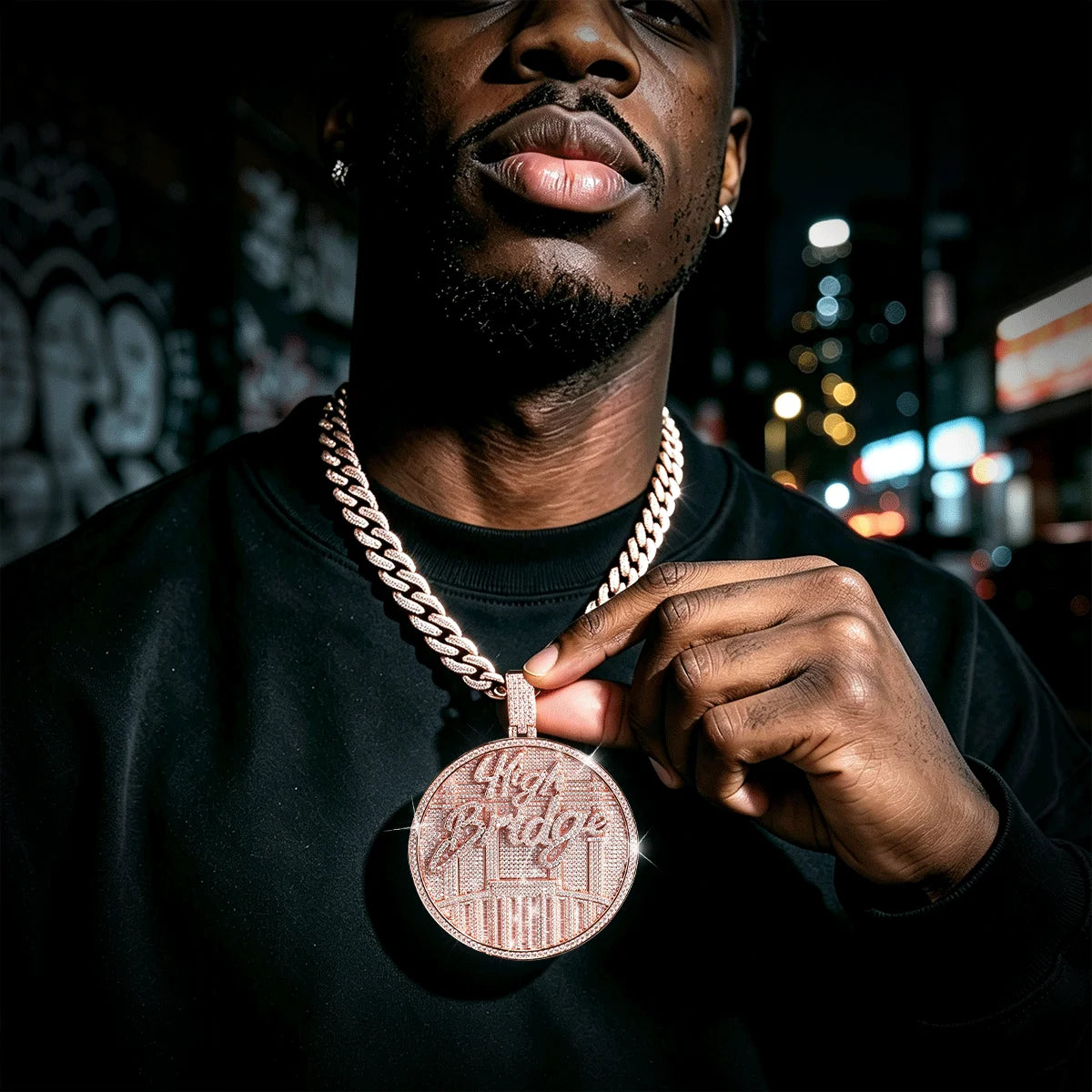 Iced Out Bridge Round Pendant