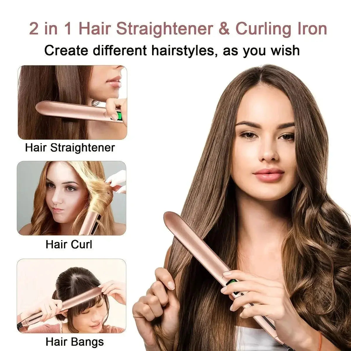 Professional 2 In 1 Flat Iron Hair Straightener Styler Tool
