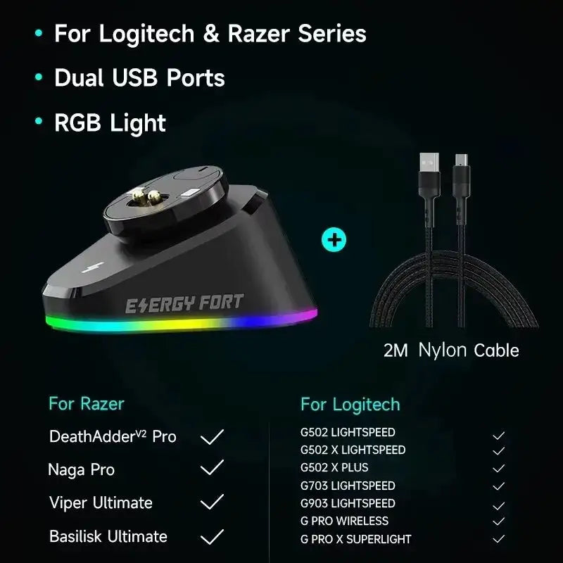 Dual USB Gaming Mouse Charging Dock RGB — product view 10