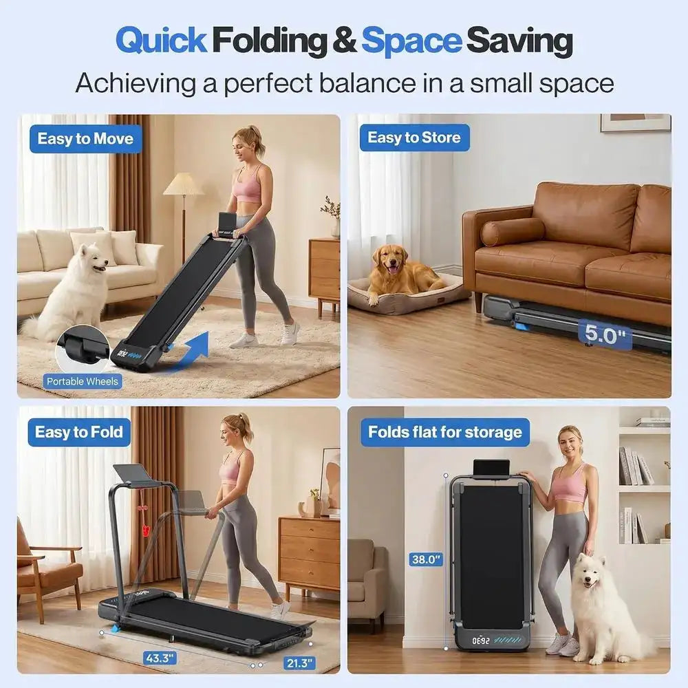 Compact 4-in-1 Folding Treadmill with 10% Incline, 3.0HP Motor, Quiet Operation, Under Desk Use, LED Display & APP Support
