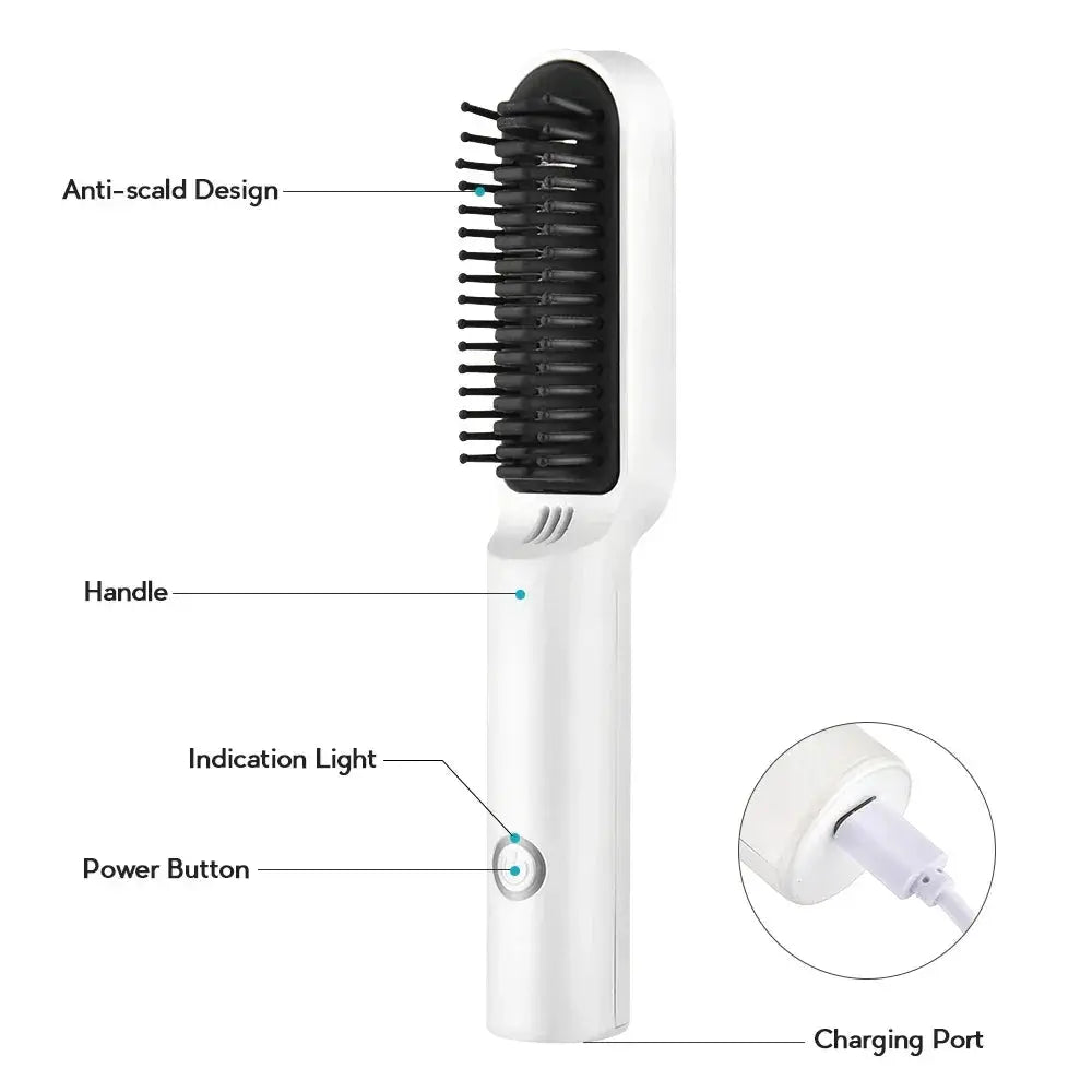 Wireless Heating Hair Comb Straightener For Men's Beard