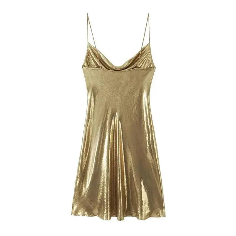 Glamorous Gold and Silver Backless Slip Dress for Women