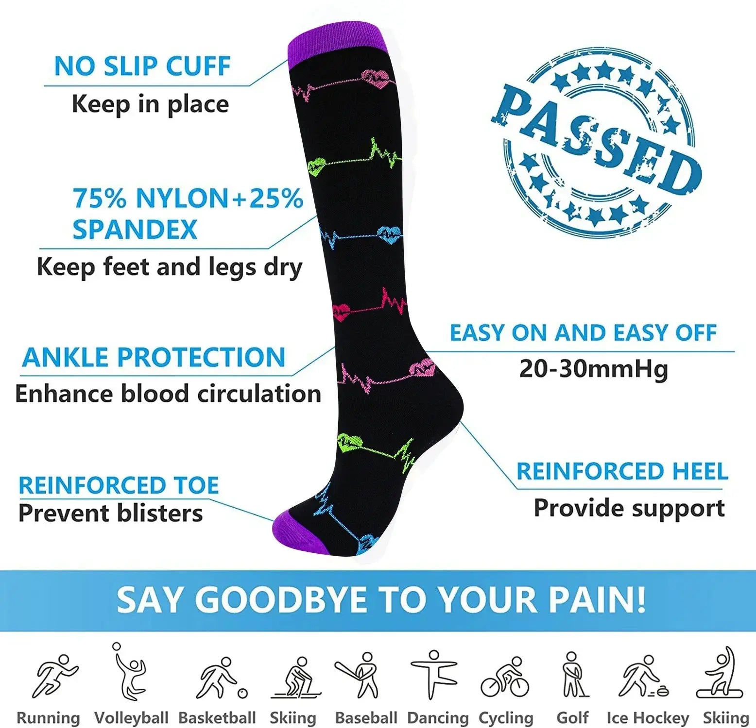 Unisex Compression Knee Socks for Edema and Varicose Veins