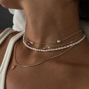 Elegant Black Ribbon Choker Necklace with White Pearls