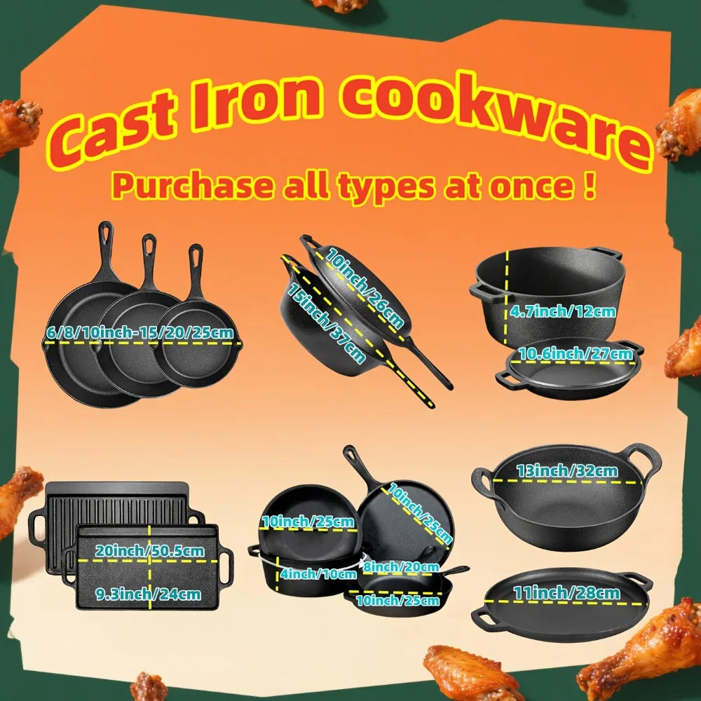Cast Iron Skillet Set ( Inch) Pre-Seasoned, Heavy-Duty Pans for — product view 4
