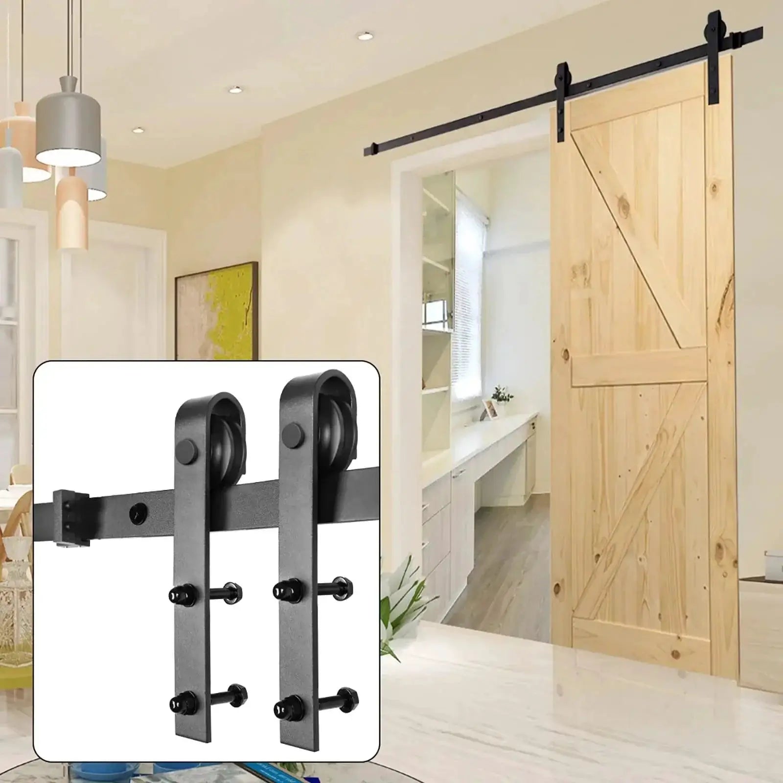 US Sliding Barn Door Hardware Kit 6.6ft 8ft 10ft Heavy Duty