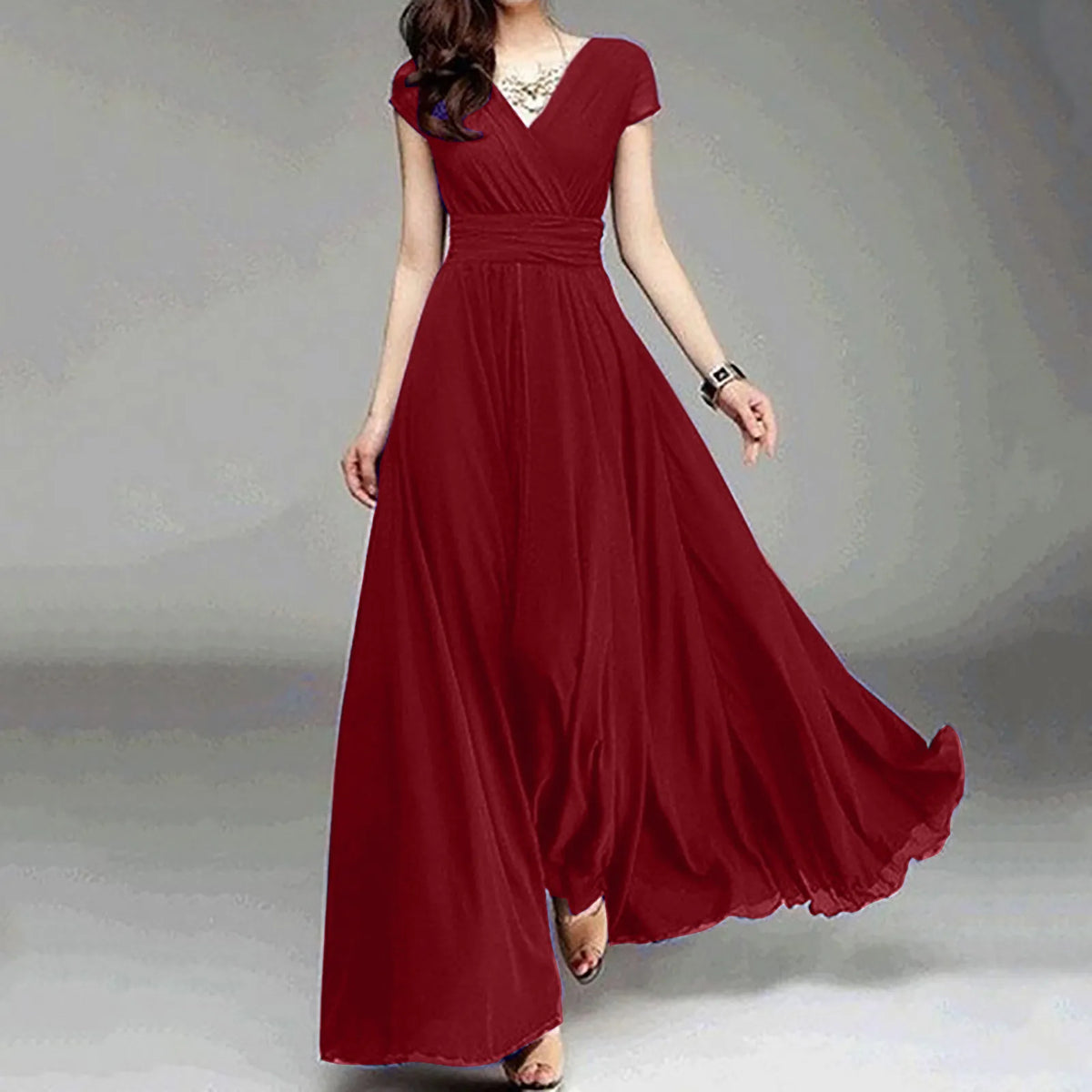 Ruffled Chiffon Formal Maxi Dress