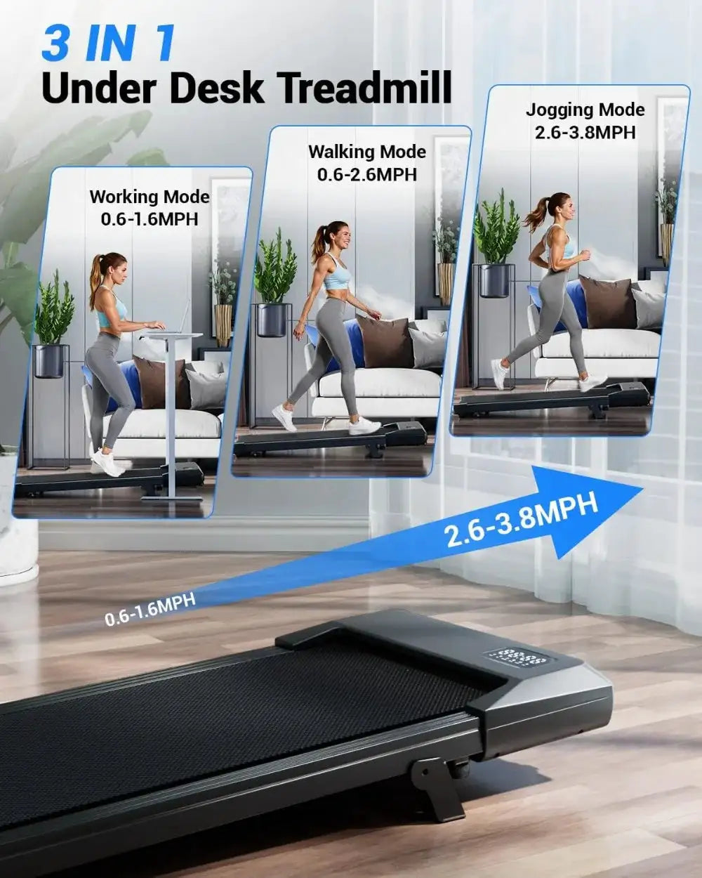 Walking Pad With 6% Incline, Under Desk Treadmill For Home Office, 3 In 1 Portable Treadmill With Remote Control, 2.5HP Quiet Motor, 300 Lbs Capacity