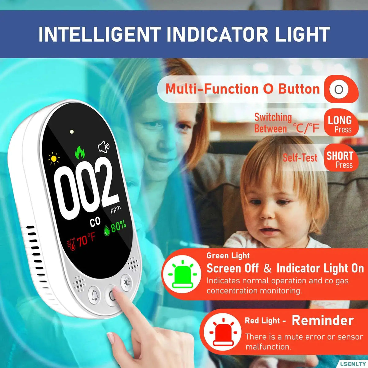 LSENLTY Carbon Monoxide Detector for Home 3 in 1 CO Detector Plug in Alarm Function High-precision CO Sensor for Home RV Travel