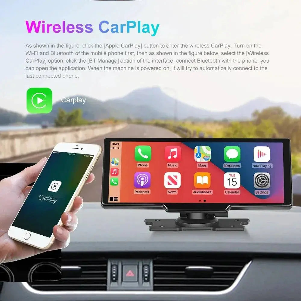 Podofo Wireless CarPlay GPS Mirror Video Navigation System