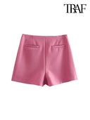 Vintage High Waist Zippered Skort Shorts Elegant Choice