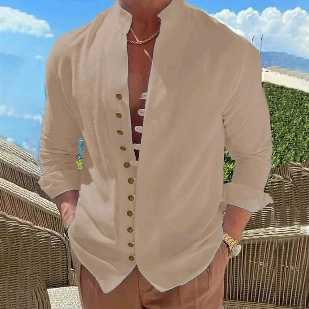 Spring And Autumn Cotton Linen Shirt Men Hot Sale Plus Size
