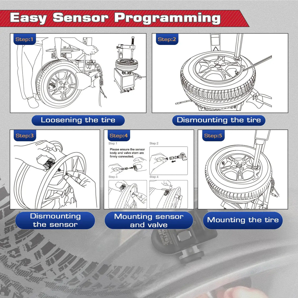 4pcs Autel 2IN1 MX-Sensor Dual Frequency 315MHz + 433MHz OE-Level Universal Programmable TPMS Sensors for Tire Pressure TS508WF