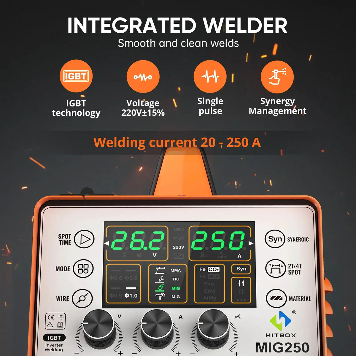 HITBOX MIG250 Aluminum Pulse MIG Welder — product view 4