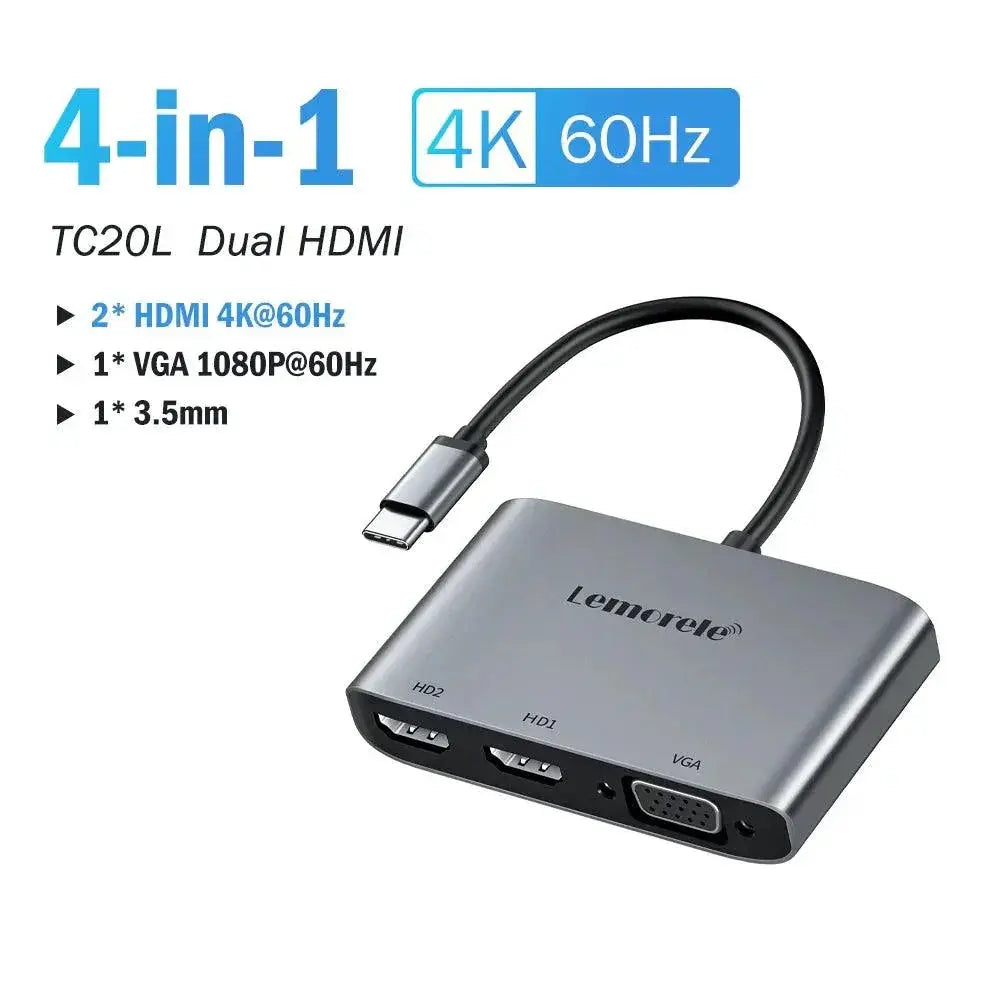Lemorele USB C Hub 2 Port Dual HDMI 4K Docking Station