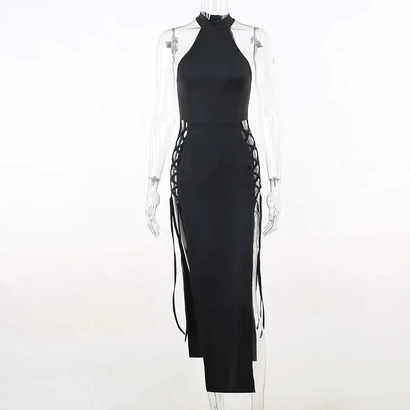 Goth Bandage Midi Dress - Halter High Split — product view 9