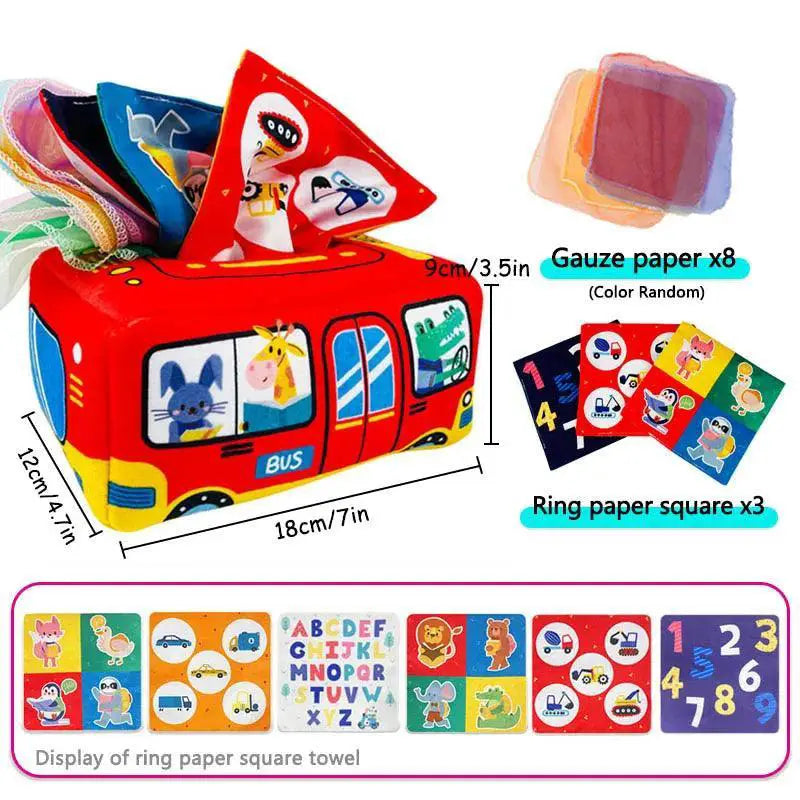 Montessori Sensory Pull Along Tissue Box Toy For Babies