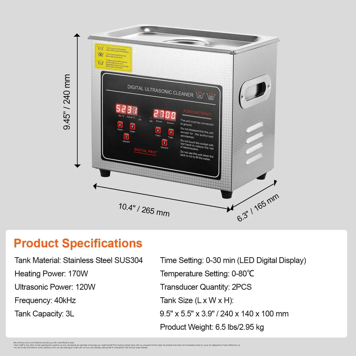 SucceBuy Ultrasonic Cleaner Stainless Steel Portable Cleaning — product view 10