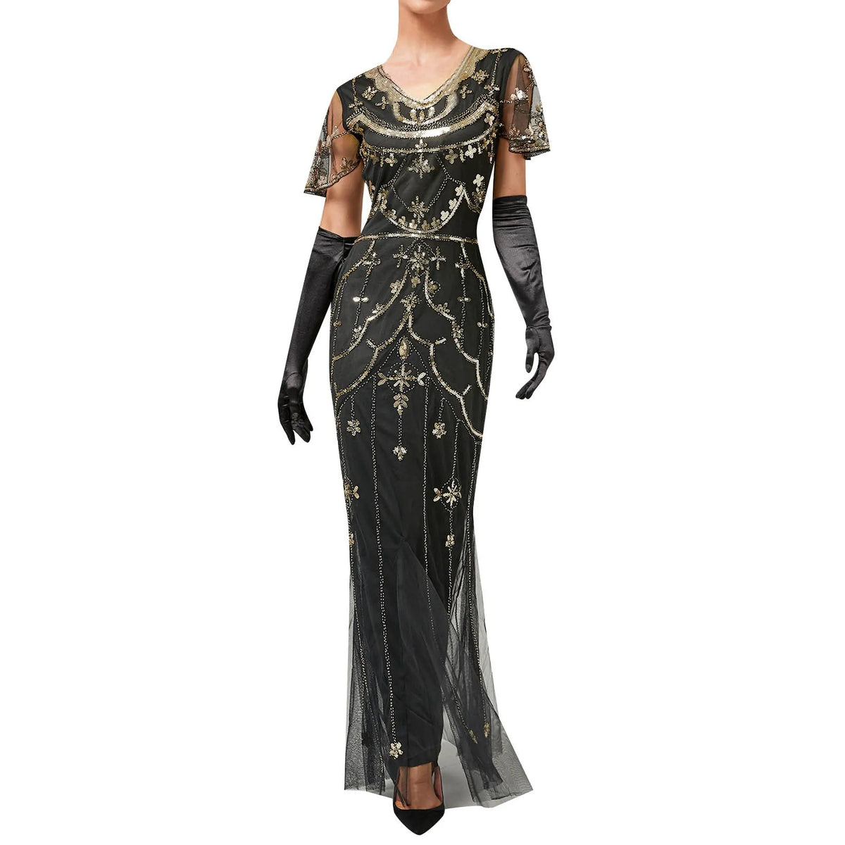 Sleeveless Mesh Flapper Maxi Dress