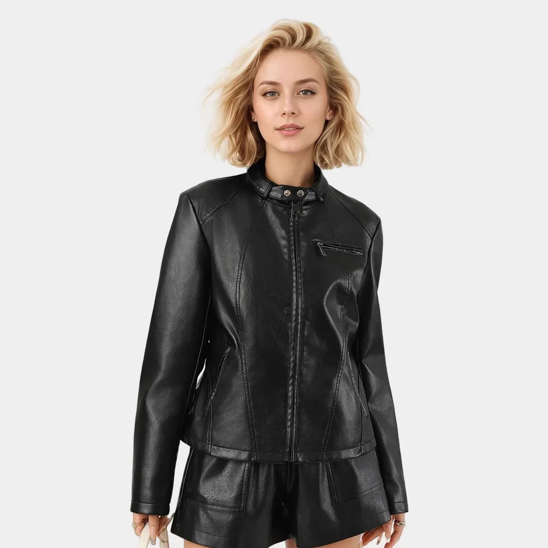 Faux Leather Fitted Leather Jacket