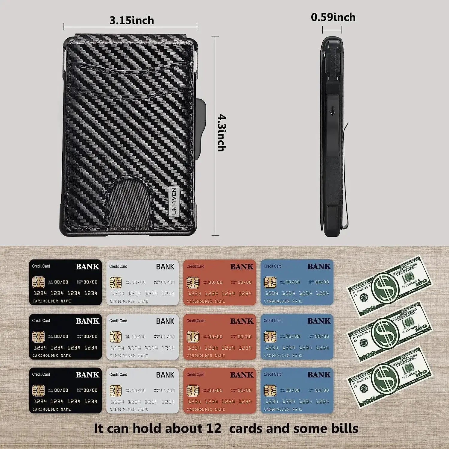Leather Slim Wallet For Men With Money Clip RFID Blocking