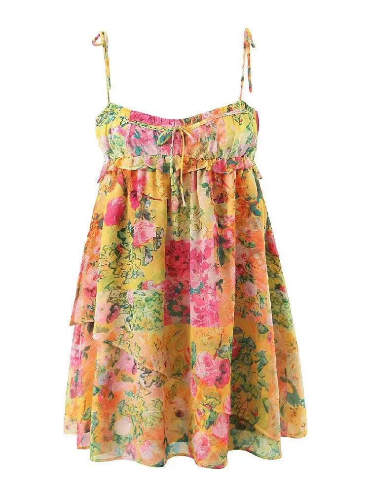 Boho Floral Mini Dress Bohemian Holiday Essential Fashion
