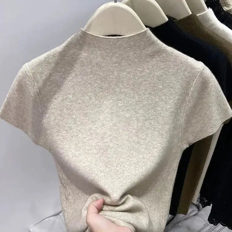 Women Lightweight Turtleneck Knit Sweater Slim Fit Short Sleeve Bodycon New Soft - product image 5