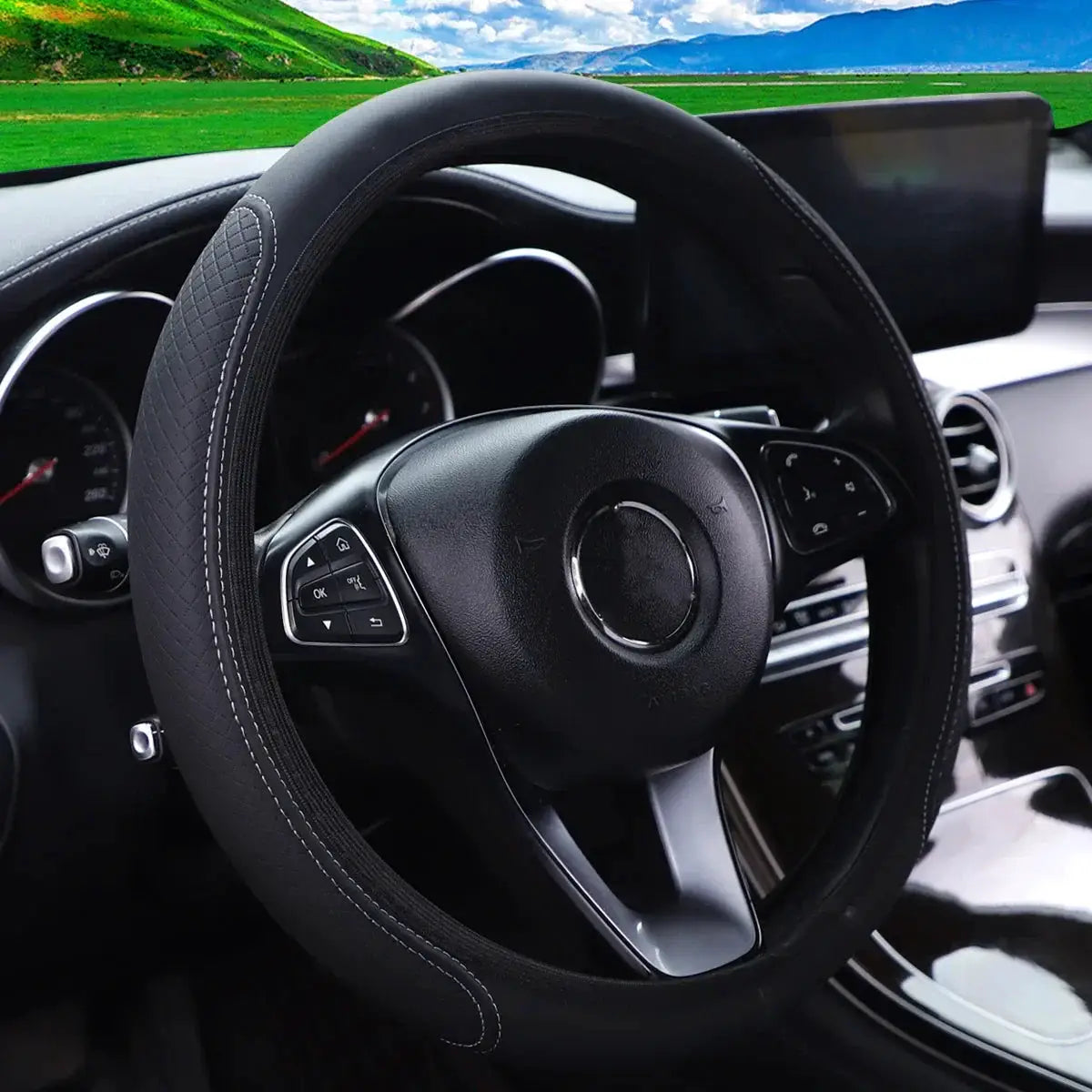 PU Leather Embossed Steering Wheel Cover 14.5 to 15 Inches