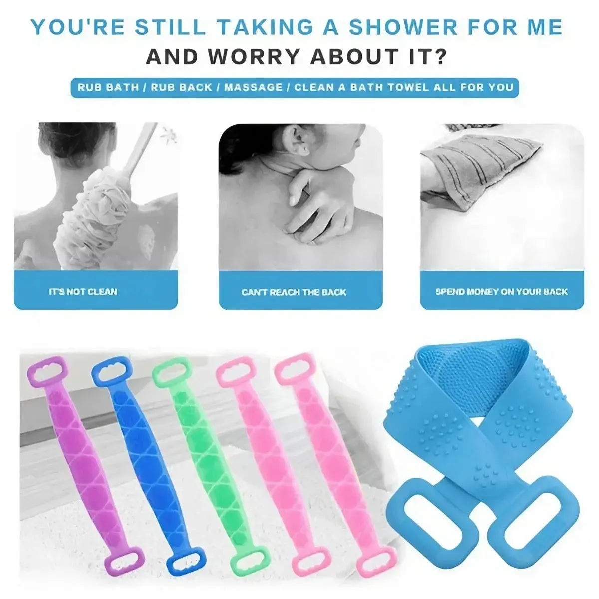 Silicone Bath Towel Massage Bath Brush Long Strip For Back