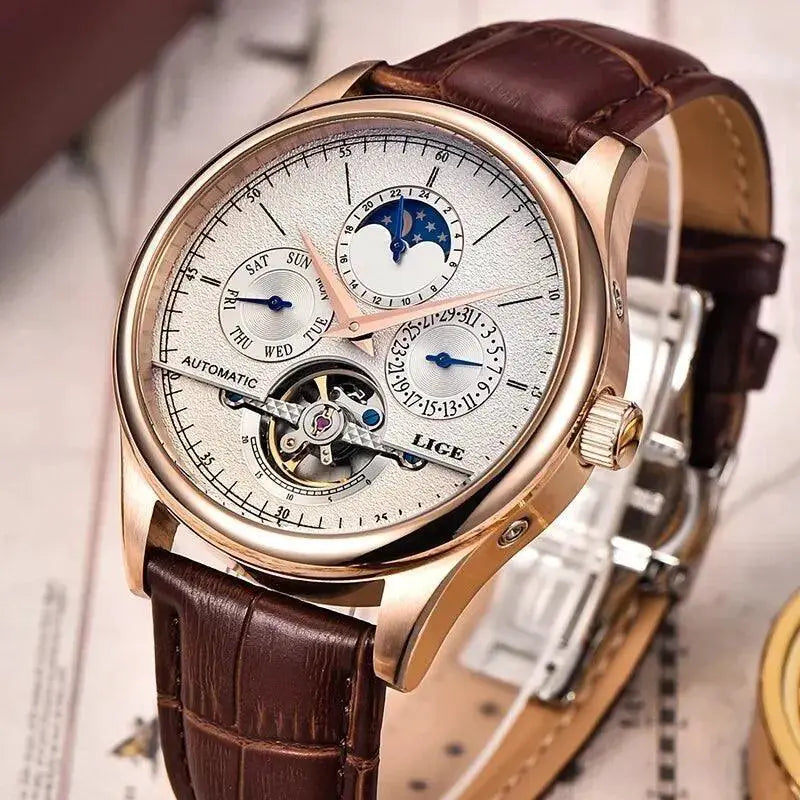 LIGE Tourbillon Watch Automatic Movement Timepiece