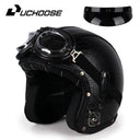 UCHOOSE Retro Motorcycle Helmet PU Leather Open Face 3/4 Chopper Bicycle Helmets Classic Casco Moto Vintage