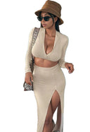 Effortless Slit Skirt Suit for Office