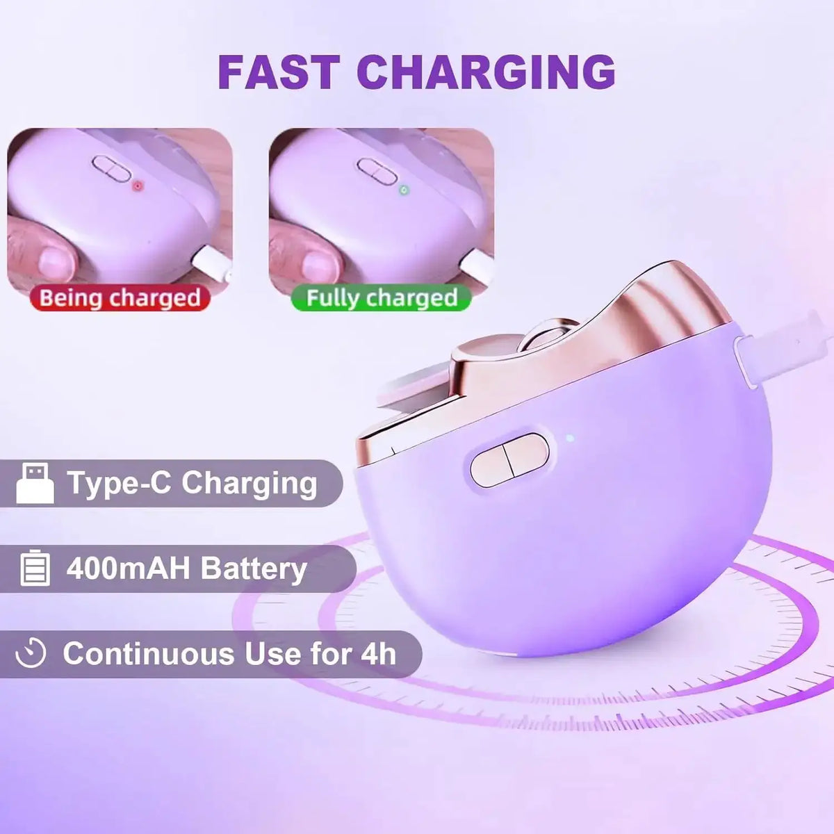 Portable Auto Nail Trimmer, 2 in 1 Electric Nail Clipper & Polisher, Low Noise LED Anti-Splash Rechargeable Manicure Tool for Kids Adults Seniors