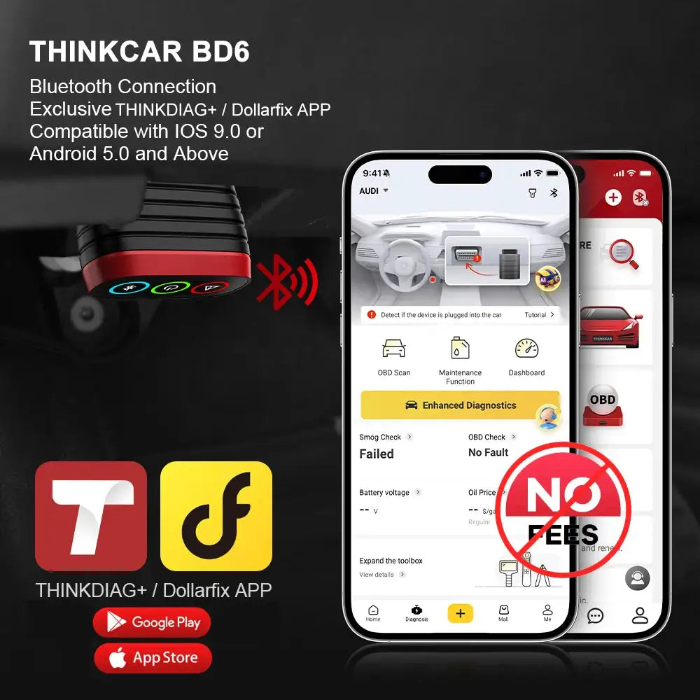 THINKCAR BD6 OBD2 Scanner Full System Diagnostic OIL IMMO ETS BLEED Brake Reset Lifetime Free All Auto Car Via THINKDIAG APP