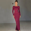 Hugcitar Backless Long Sleeve Bodycon Maxi Dress Solid Prom Party Y2K Night Glow