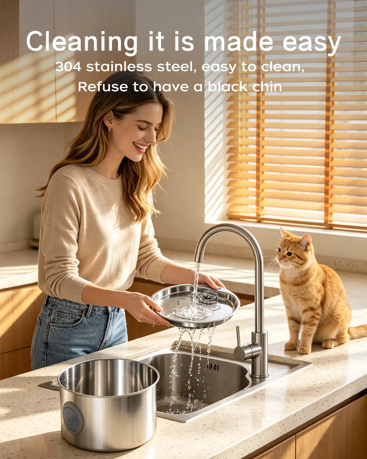 Stainless Steel Cat Water Fountain 108oz/3.2L for Cats, Dogs and Small Pets,with Quiet Operation & LED Light,Easy to Clean & Assemble