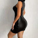 Elegant Women's Sleeveless Solid Color Bodycon Slim Fit Mini Party Dress For Events